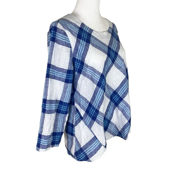 Habitat Clothes to Live In Blue White Plaid Linen Cotton Tunic Top Size XS - Picture 2 of 6
